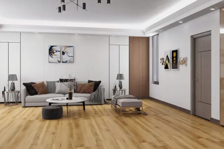 Waterproof luxury vinyl plank flooring in a finished room